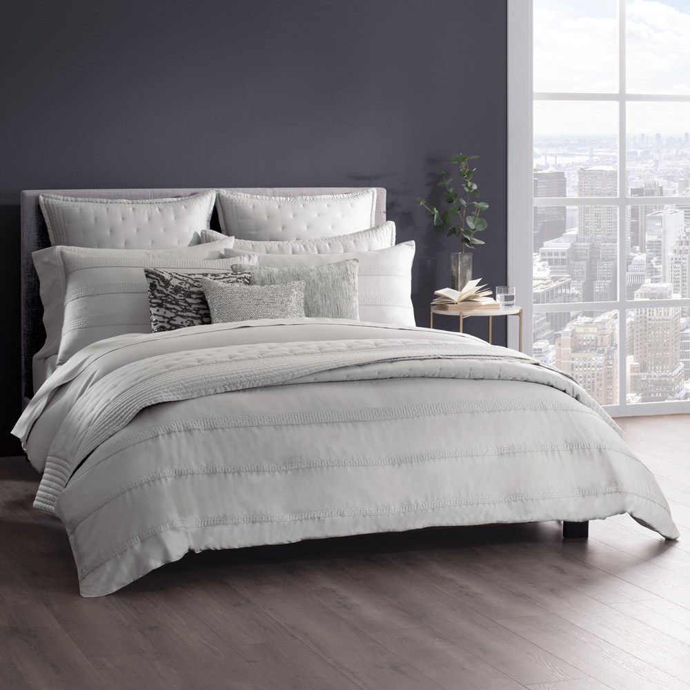 Donna Karan Silky Stripe Embroidered Bedding in Platinum Grey